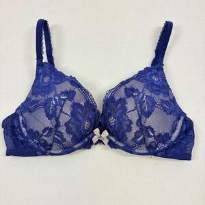 Victoria's Secret Womens PushUp Bra 34B Padded Underwire Purple‎ Lace 2010s Y2K